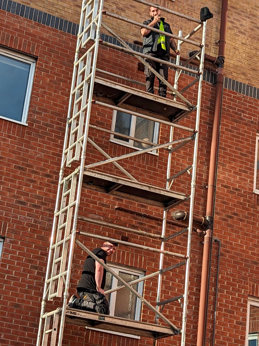 Working from a tower scaffold